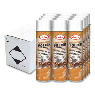 Furniture Polish with Lemon Oil, Lemon Scent; 19 oz Aerosol Spray, Dozen