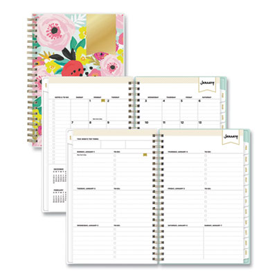 Day Designer Secret Garden Mint Frosted Weekly/Monthly Planner, 8 x 5, Multicolor Cover, 12-Month (Jan to Dec): 2024