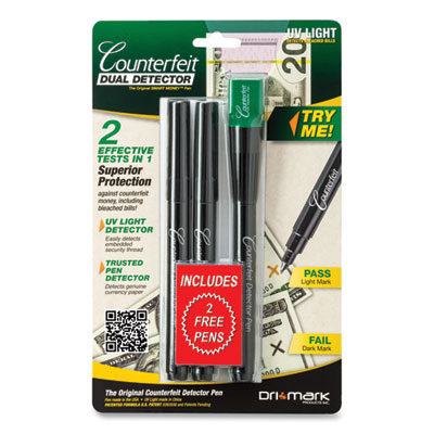 Smart Money Counterfeit Detector Pen with Reusable UV LED Light, U.S.; Most Foreign Currencies, Black